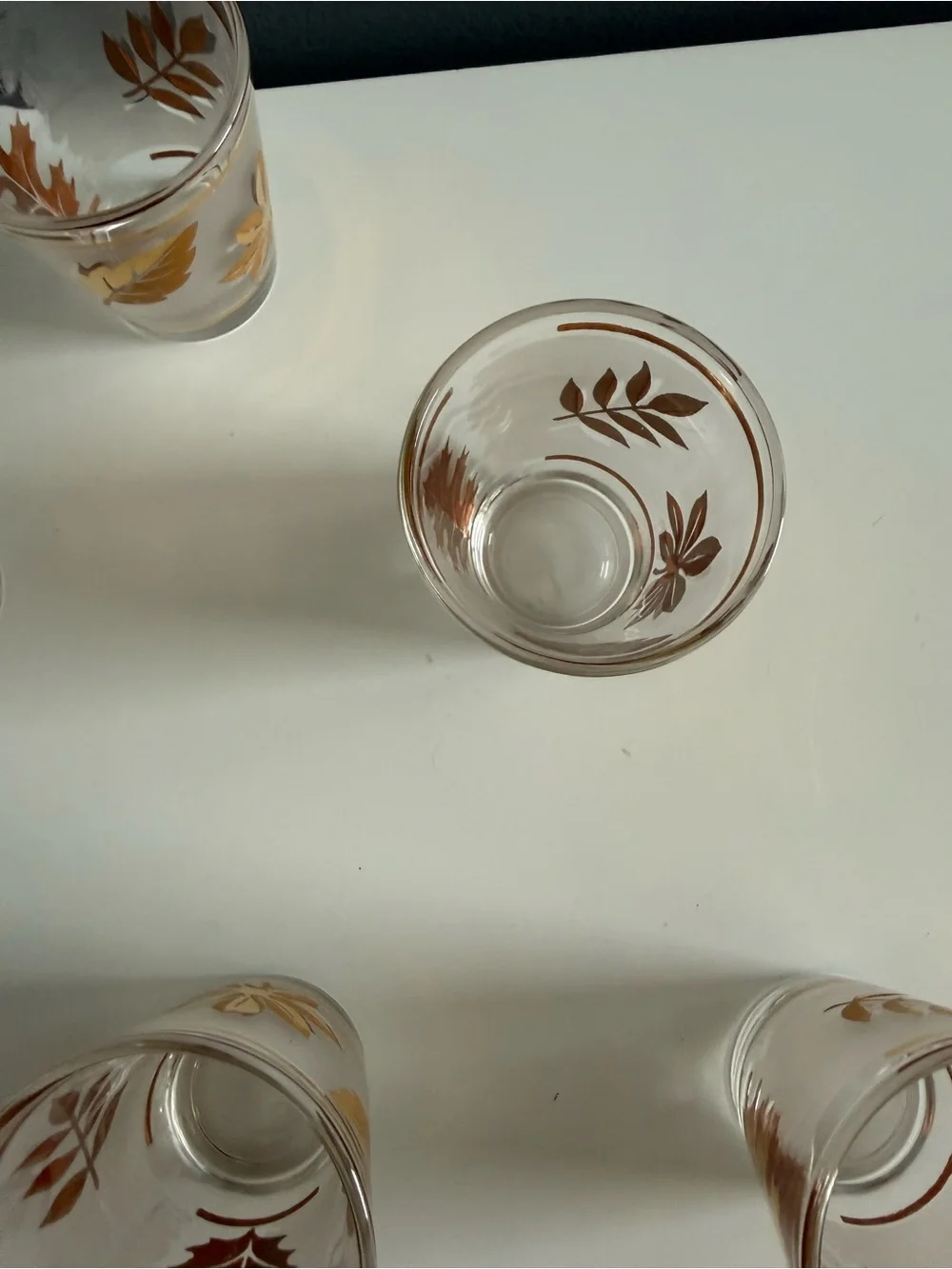 Libbey Vintage Mid Century Modern 1950’s Golden Foliage Shot Glasses